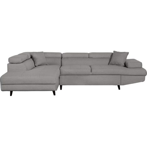 Canapé d'angle gauche convertible RIO Scandinave avec coffre en tissu - Gris clair, Pieds noir (1/5)
