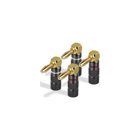4 fiches banane 90° 4 mm plaquées or, connecteurs pour amplificateur, enceintes, audio stéréo