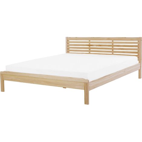 Letto in Legno Marrone Chiaro a Doghe con Testiera Alta 180 x 200 cm Carnac (1/5)