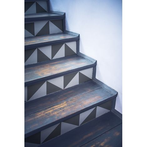 Contremarche adhésive autocollante 3 pièces, 19,5 cm X 100 cm, triangle gris scandinave moderne, tendance geométrique. (1/5)