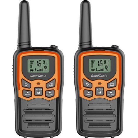 Walkie-talkie de largo alcance para senderismo, camping y hogar (paquete de 2 unidades, color naranja)