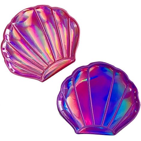 Miroir de maquillage compact en forme de coquillage, miroir cosmétique portable double face, lot de 2 (1/5)