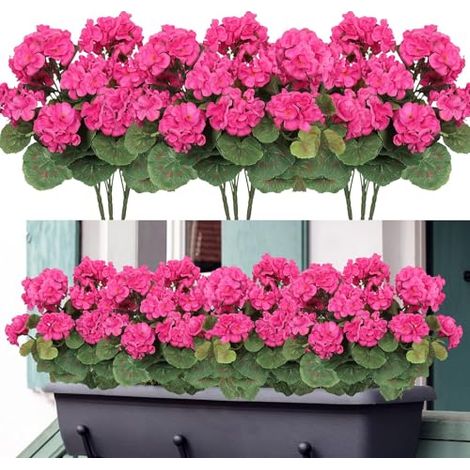 Lot De 3 Géraniums Artificiels, Fleurs De Géranium Artificielles, Fleurs Artificielles Réalistes, Décoration De Printemps Décoration Extérieure Et Intérieure (Rose Rouge) (1/5)