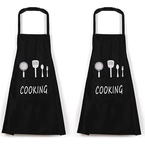 2 Pièces Tablier Noir Tablier Cuisine Homme Professionnel Tablier Étanche Avec Poches Tabliers Pour la Cuisine Restaurant Tra (1/4)