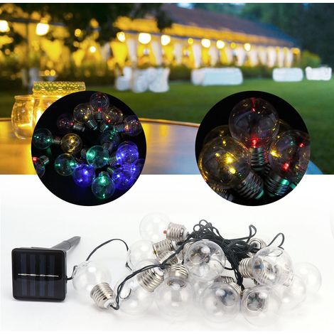 Guirlande lumineuse solaire à 20 LED multicolores, étanche, pour décoration extérieure de mariage et de fête. (1/5)