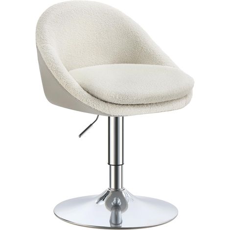 VASAGLE Sedia da Bar Regolabile, Sgabello per Toeletta Trucco, Sedia Girevole da Ufficio, con Schienale e Base, Acciaio, per Cucina Sala da Pranzo, Bianco Crema e Grigio Argento LJB100W01 (1/5)