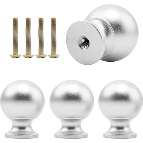 4 Pièces Bouton de Meuble, Boutons de Portes pour Placards Argent avec 4 Vis, Conception de Tête de Sphérique Bouton de Tiroir en Alliage D'aluminium, pour Armoires, Bibliothèques et Tiroirs (1/5)