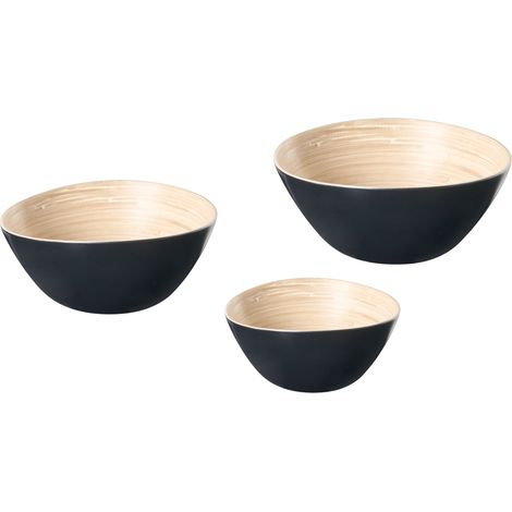 Conjunto de 3 cuencos decorativos de bambú hechos a mano varios tamaños negro Bonheur (1/5)