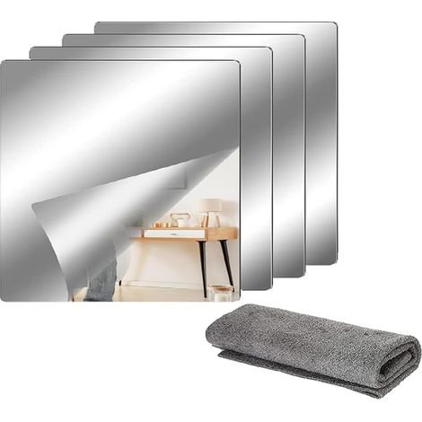 Miroir Mural Autocollant, Stickers Muraux Miroirs Décoratifs, Carrés Flexible Miroir Acrylique Adhésif, Miroir Autocollant Flexibles, 4PCS 20x20cmx2mm Miroirs Muraux Adhesif (1/5)