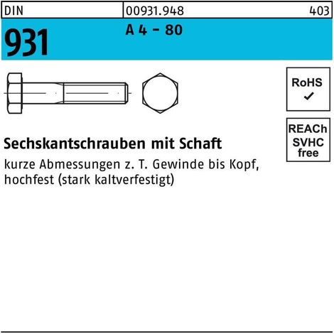 Vis hexagonale DIN 931/ISO 4014 m.Schaft x80mm