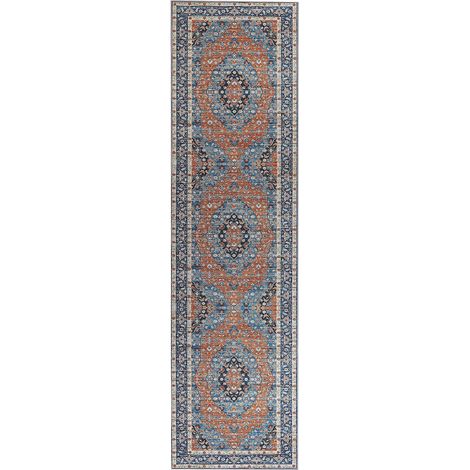Tappeto invecchiato motivo orientale vintage corridoio 80 x 300 cm blu Midalam