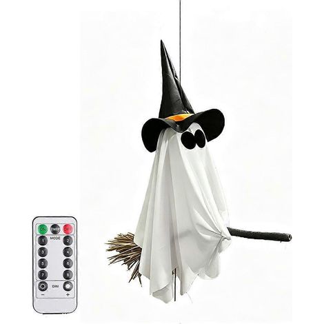 Flying Broom Ghost Ornament With Cloth Material For Halloween Porch And Entryway (1/4)