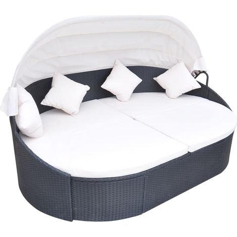Outdoor-Loungebett mit Dach Poly Rattan Schwarz
