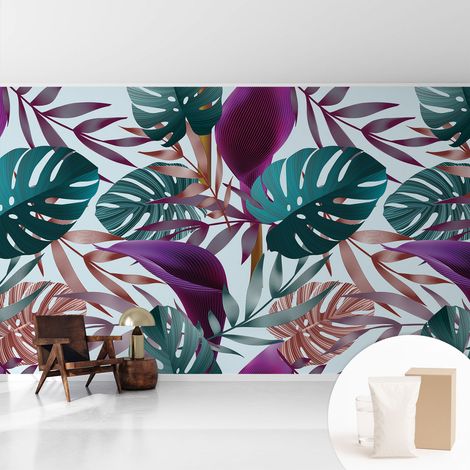 Papier peint intissé pour salon chambre à coucher peint imprimé pour mur - Colle incluse gratuite Composition tropicale 416x254 cm (1/5)