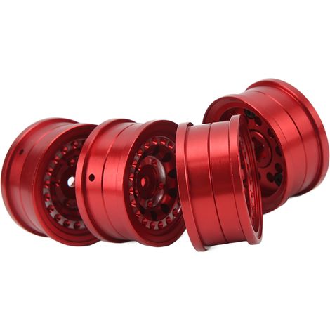 Lot de 4 moyeux de roue RC en alliage d'aluminium haute résistance à l'usure pour voitures RC FMS 1/18 et 1/24 FCX24 (rouge). (1/5)