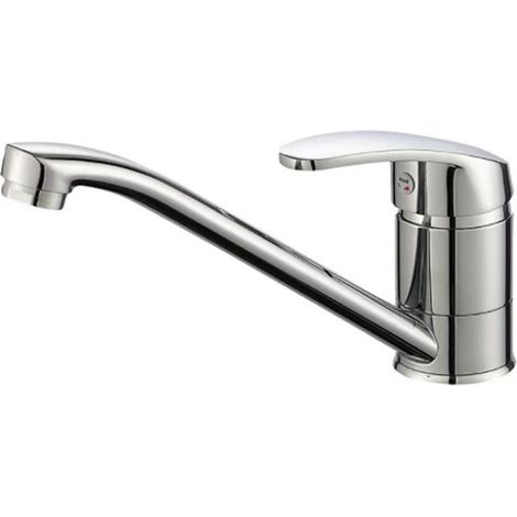 Robinet d'évier de cuisine - Aérateur économe en eau, vanne d'arrêt économe en énergie - Poignée en métal - 100 mm (hauteur) x 240 mm (profondeur) - Finition chromée - Taille unique (1/4)