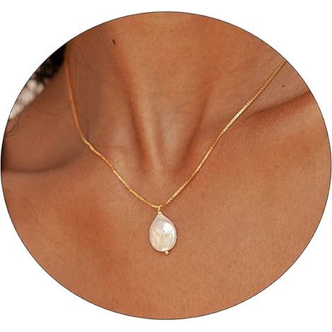 Colliers de perles délicats pour femmes, plaqués or 14 carats et argent brillant, ras-de-cou en perles, maille trombone, chaîne cubaine, pendentif perle vintage, fermoir à bascule, colliers ras-de-cou (1/5)