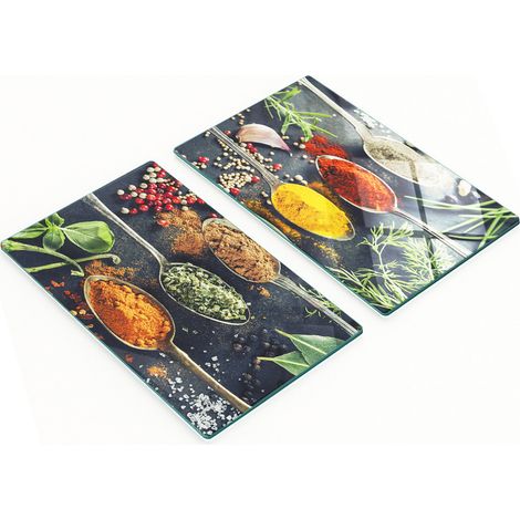 Robuste und stilvolle Glasschneidebretter mit farbenfrohem Gewürzmuster, 2 x 30 x 52 cm (1/5)