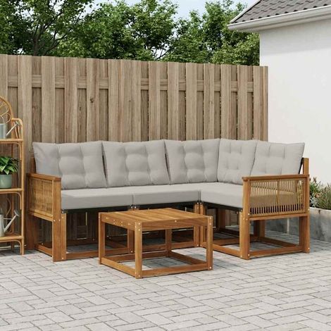 vidaXL Set di divani da esterno 5 pcs Naturale e Grigio Chiaro