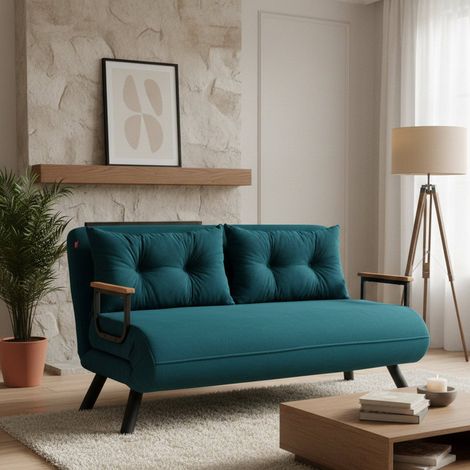 Divano Letto 2 Posti Calvin, Contenitore, Reclinabile, Braccioli, 133x78 cm Verde Acqua (1/5)