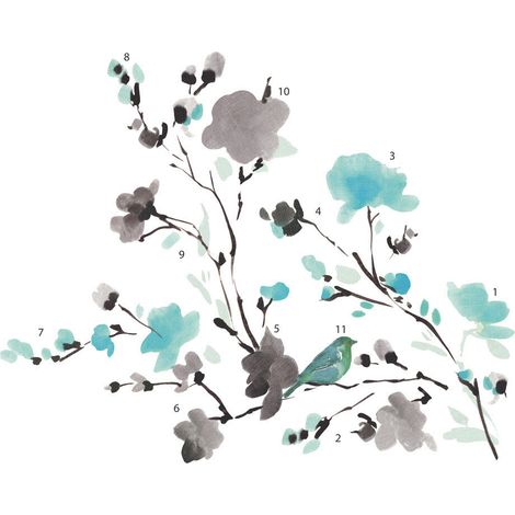 Stickers - Fleurs Bleues Grises - Hauteur 45,7 cm (1/3)
