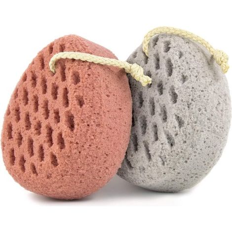 Badeschwamm, Schwamm, Luffa-Badeball, Badekugel, Reinigungsschwamm, Duschschwamm (rosagrau) (1/4)