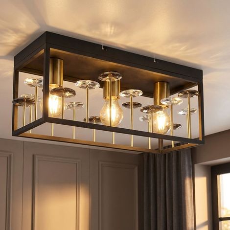 LED Deckenlampe Deckenleuchte Wohnzimmerlampe 3-flammig schwarz goldfarben L45cm (1/5)
