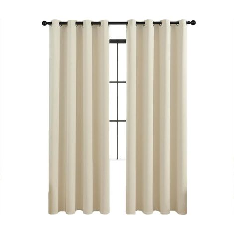 Lot de 2 rideaux occultants isolés, rideaux à œillets, pour salon et chambre, 140x244 cm (beige) (1/5)