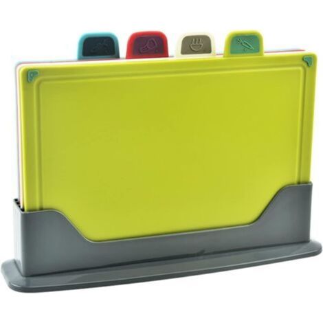 4 Pièces Planches à Découper en Plastique, 30CM x 20CM Multicolore Épaisse Antidérapante Sans BPA Planches à Découper avec Rangement Support pour Cuisine Différents D'aliments (4 Couleurs)