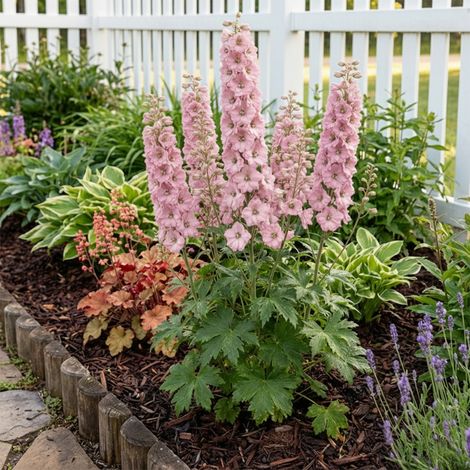 Bloomique - Lot de 3 - Delphinium Magic Fountains aux nuances roses - Pied-d'alouette - Floraison abondante - Rustique - Vivace - Hauteur 10-20 cm - Pot 9 cm