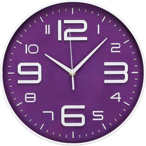 Horloge murale 30 cm/12 pouces, silencieuse, sans tic-tac, horloge moderne, à piles - analogique, petite et classique pour bureau, maison, salon, salle de bain, chambre, cuisine, école (violet) (1/5)
