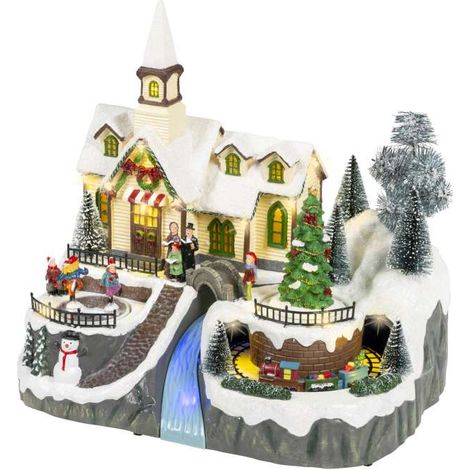 Lumineo Scenario Natalizio Villaggio con Trenino e Luci LED 24,5x35 cm