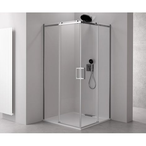 Paroi de douche carrée d'entrée d'angle THRON SQUARE 1100x1100mm, rouleaux ronds (1/4)