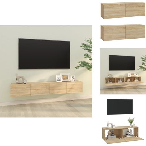 Meubles TV muraux 2pcs chêne sonoma 100x30x30cm bois ingénierie - Meuble Tv Mural - Armoire Tv Murale - Support Tv - Unité Tv - Rangement Tv (1/5)