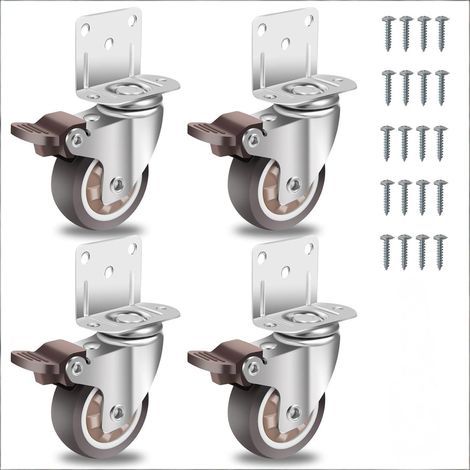 50mm Roulettes pour Meubles avec 4 Frein, Plaque de Montage en L, Roulette Charge Lourde Jusqu'à 108KG, Caoutchouc pour Tous Les Sols, Meuble, Étagères,Coffres à Jouets,lot de 4 (1/5)