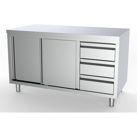 Plan de travail 3 tiroirs 2 portes 1/1 GN - Combisteel (1/2)