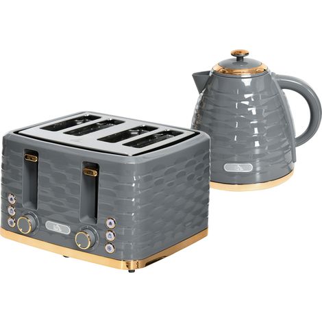 Kettle and Toaster Sets, 3000W 1.7L Rapid Boil Kettle & 4 Slice Toaster with 7 Browning Controls, Defrost, Reheat and Crumb Tray, UK Otter rmostat, Grey (1/5)