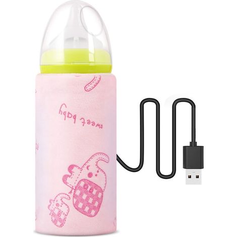 Chauffe-biberon à lait pour bébé, chargement USB, 42 ℃, conservation de la chaleur, chauffage d'alimentation en peluches douces, rose