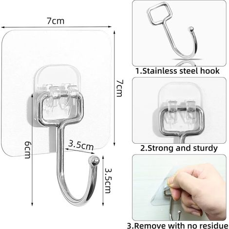 Confezione da 16 ganci autoadesivi super resistenti, ideali per cucina, bagno e altre superfici murali. (1/5)