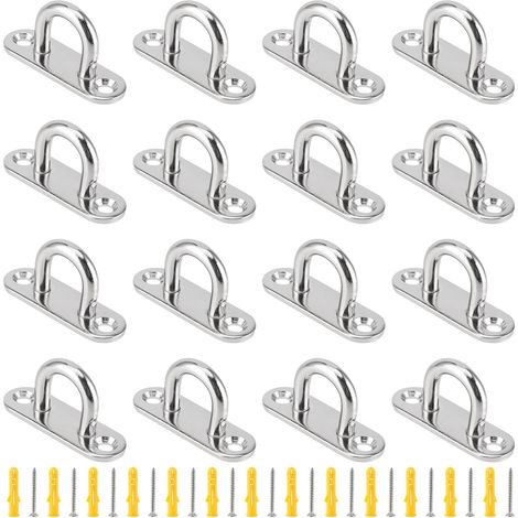 Lot de 16 Pontet INOX 304 avec 32 Vis - Kit Fixation Voile d'Ombrage - Crochet Plafond en Acier Inoxydable - Anneau d'Arrimage et Fixation Murale