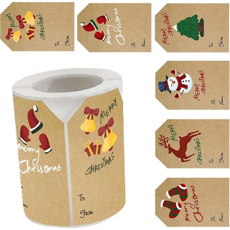 250 étiquettes autocollantes pour cadeaux de Noël, 5 x 7,5 cm, papier kraft brun, pour décorer boîtes, sacs, enveloppes et paquets.