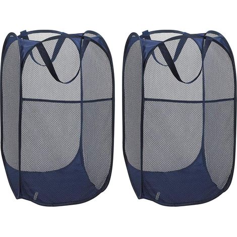 Wäschekorb [Set mit 2] Zusammenklappbare Netz-Wäschekörbe, Wäschekorb mit Griff, Blau