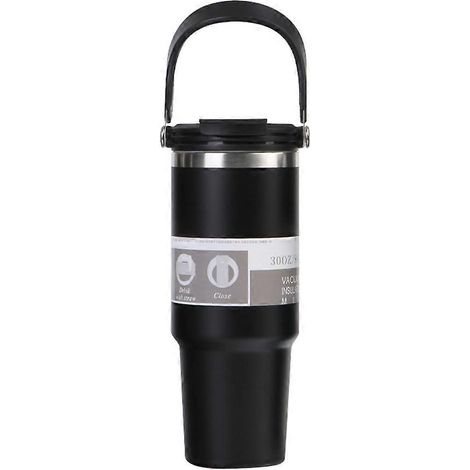 Isolierte 887 ml (30 oz) Flasche mit Griff und faltbarem Strohhalm, aus doppelwandigem Edelstahl, auslaufsicher, ideal für Reisen. (1/5)