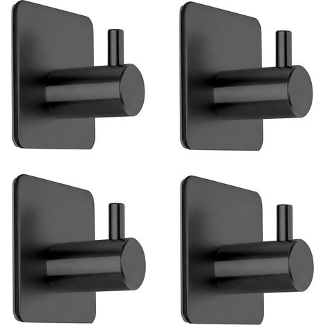 Crochets adhésifs noirs, support mural sans perçage, pour serviettes, manteaux, sacs, chapeaux et clés, lot de 4 (1/5)