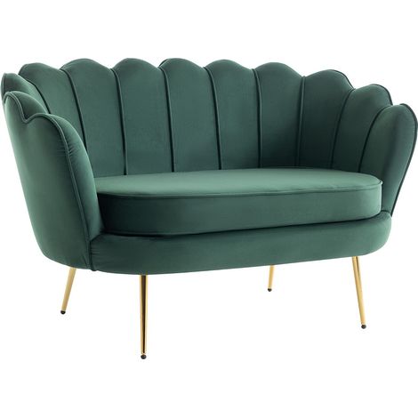 Canapé 2 places et fauteuil coquillage en velours vert sapin DANDELION (1/4)