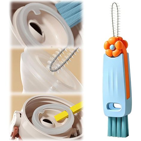 Brosse de nettoyage 3 en 1 pour couvercle de tasse en forme de fleur, design léger, portable, brosse de nettoyage pour biberons, espaces restreints, maison, cuisine (1/5)
