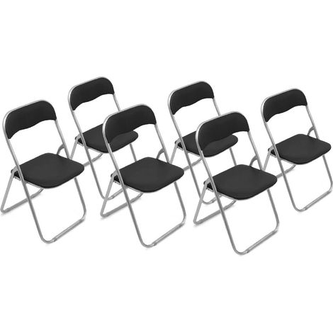 Dmora - Set di 6 sedie pieghevoli Antenore, Poltrona salvaspazio, Sedia per ospiti, Seduta per riunioni in simil ecopelle, 43x47h80 cm, Nero