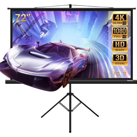 Écran de Projection sur Pied 72 Pouces, Portable Pliable, Écran pour projecteur avec trépied, pour intérieur ou extérieur, 160 x 90 cm, Formats 16:9, HD 4K 3D, Noir (1/5)