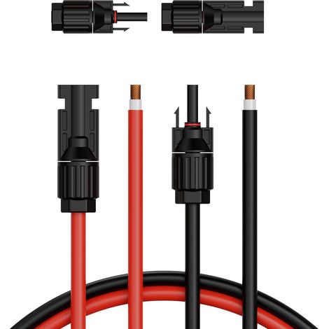 Câble d'extension solaire 100FT 6mm/10AWG avec connecteurs étanches, ensemble de 2 en noir et rouge pour une connexion fiable (1/5)