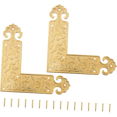 Protections De Coin en Laiton Protecteur De Meuble en Forme De L Rétro Décoratif 2 Pièces avec 16 Vis pour Armoire Table Boîte À Bijoux (1/5)
